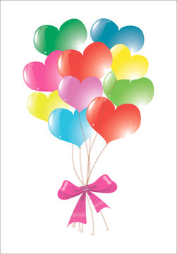 balloons in the shape of a heart, tied in a bunch of bow. illustration