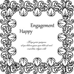 Shape floral frame unique, crowd of flower and leaf, ornate card of happy engagement. Vector
