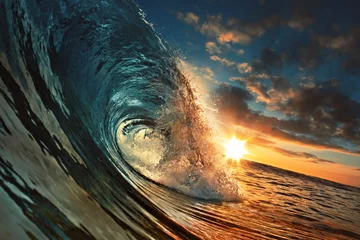 Foto op Plexiglas Ocean Sunset Wave, helder water in tropische zee kleurrijke achtergrond © willyam