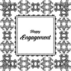 Black floral frame elegant, invitation of happy engagement. Vector
