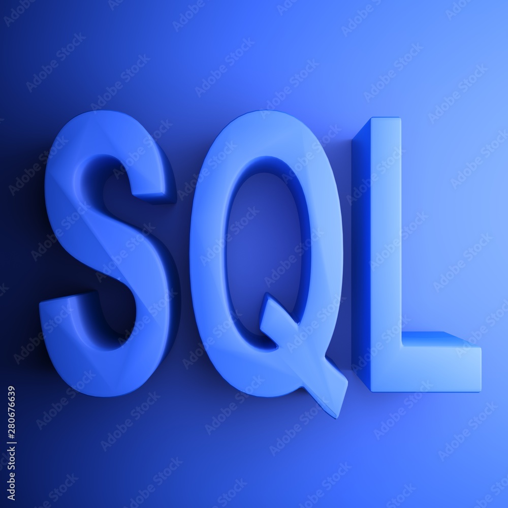 Poster blue sql square icon - 3d rendering illustration