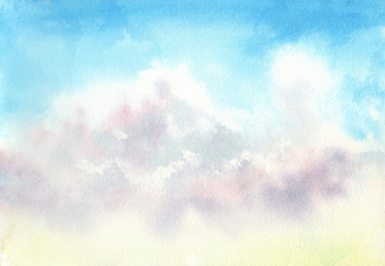 Blue sky with clouds. Abstract blue background. Watercolor illustration