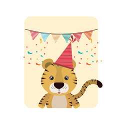 birthday card and tiger with hat party
