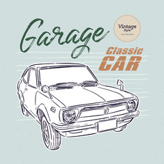Fototapeta premium Classic car, hand draw sketch vector.