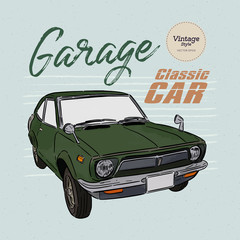 Classic car, hand draw sketch vector.