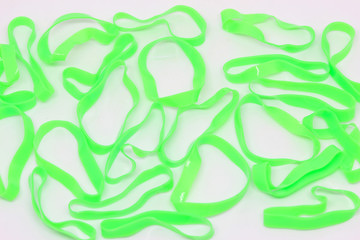 Elastic rubber bands on a white background.