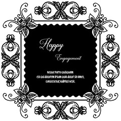 Decoration wallpaper flower frame, black white background, ornate card happy engagement. Vector