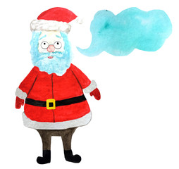Santa Claus with speech bubble on white background. watercolor illustration for posters, postcards, prints