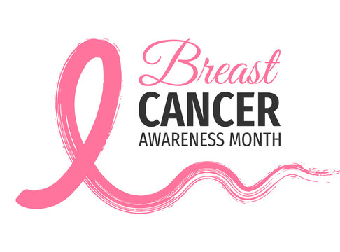 Breast Cancer Awareness Month banner. Hand drawn awareness pink ribbon. 