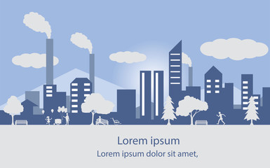 Obraz premium Paper Concept of CSR Coexistence of urban and industrial communities for a better environment. Blue tone.