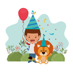 Obraz na płótnie Canvas boy with lion in birthday celebration