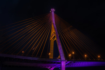 Obraz premium Part of suspension bridge, pattern of wire rope at suspension Bhumibol bridge.