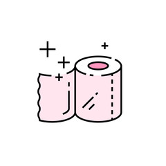 Toilet paper line icon. Bathroom hygiene tissue symbol. Pink sanitary roll sign. Vector illustration.