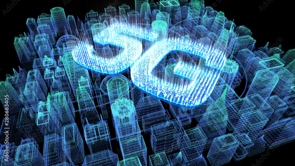 Poster futuristic holographic 5g digital wireless high speed fifth innovative generation for cellular netwo
