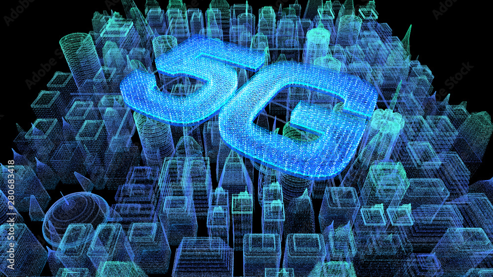 Poster Futuristic holographic 5G digital wireless high speed fifth innovative generation for cellular network connectivity, high speed Internet broadband network