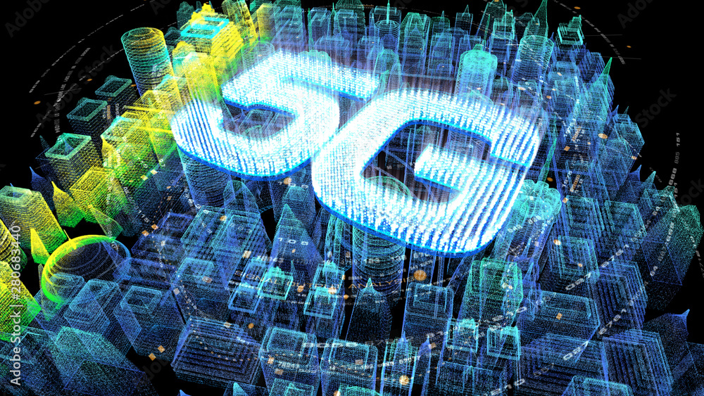 Aufkleber futuristic holographic 5g digital wireless high speed fifth innovative generation for cellular netwo