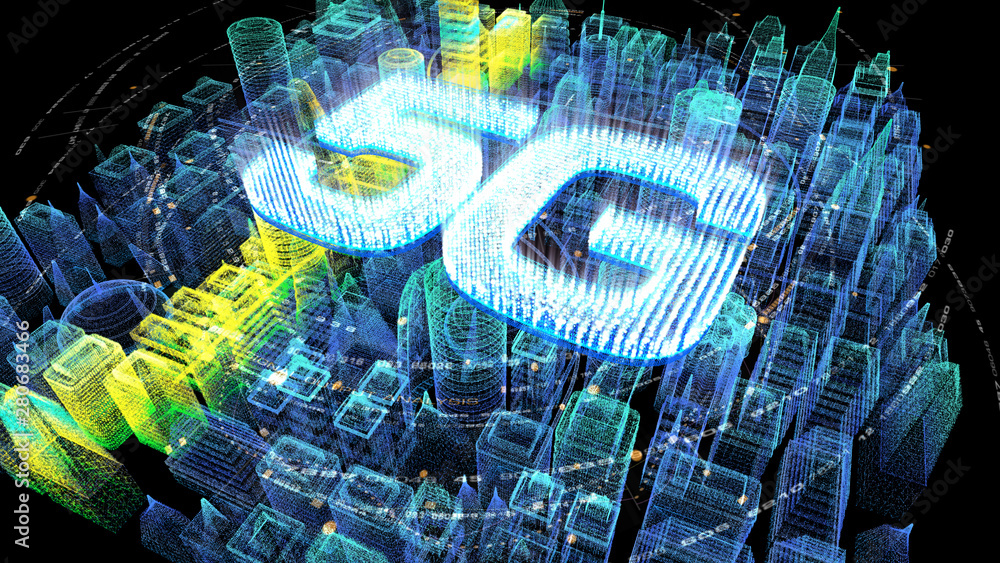 Aufkleber futuristic holographic 5g digital wireless high speed fifth innovative generation for cellular netwo