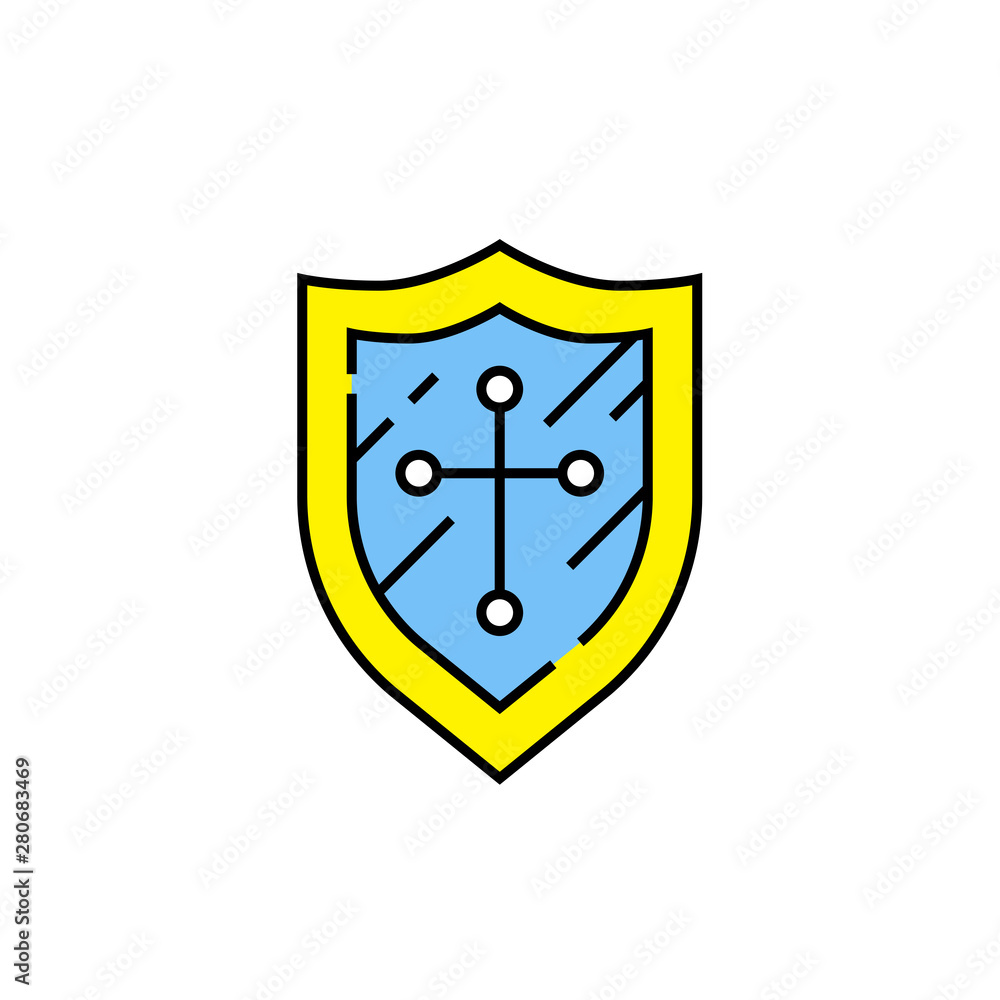 Wall mural shield cross line icon. simple badge symbol. linear security sign. vector illustration.