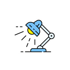 Desk lamp line icon. Blue desktop work light symbol. Vector illustration.