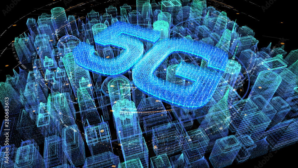 Aufkleber futuristic holographic 5g digital wireless high speed fifth innovative generation for cellular netwo