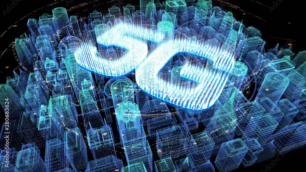 Poster futuristic holographic 5g digital wireless high speed fifth innovative generation for cellular netwo