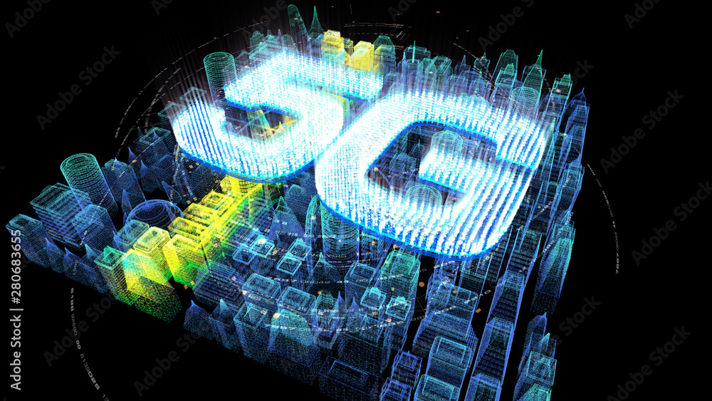 Poster futuristic holographic 5g digital wireless high speed fifth innovative generation for cellular netwo