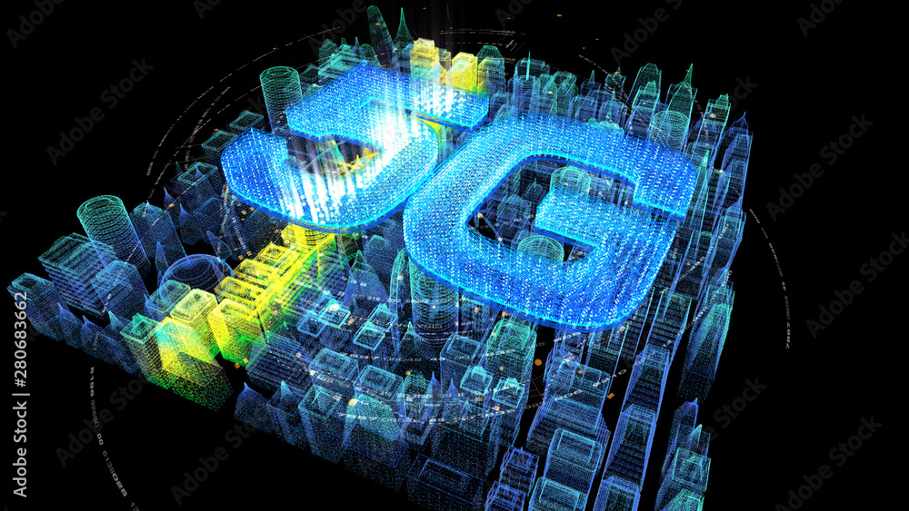 Poster futuristic holographic 5g digital wireless high speed fifth innovative generation for cellular netwo