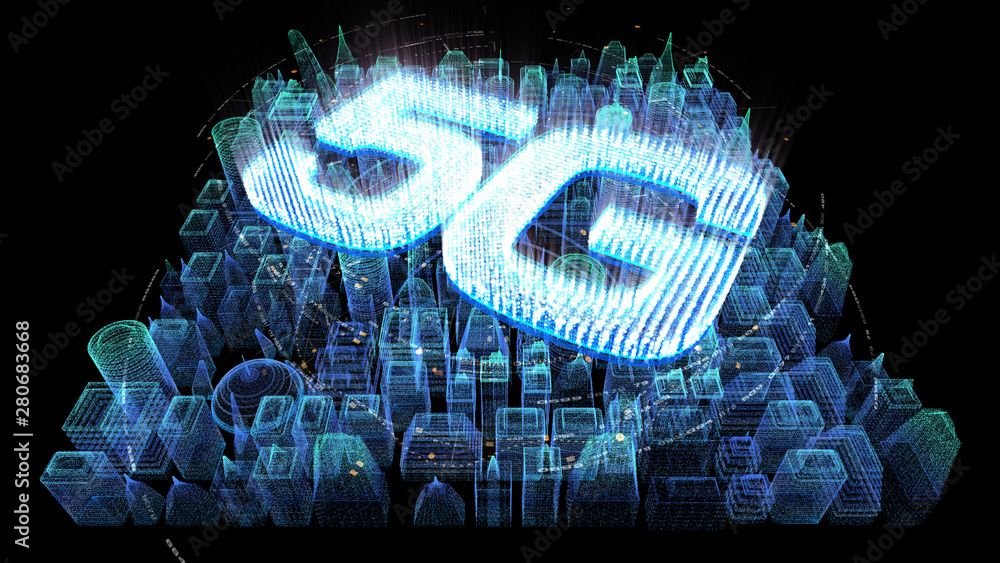 Poster futuristic holographic 5g digital wireless high speed fifth innovative generation for cellular netwo