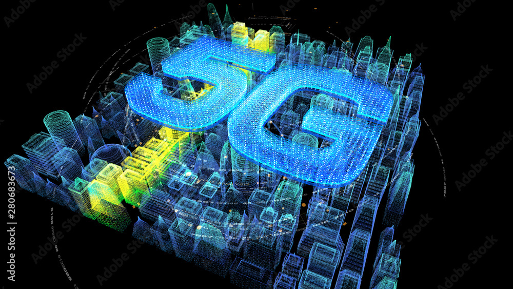 Aufkleber Futuristic holographic 5G digital wireless high speed fifth innovative generation for cellular network connectivity, high speed Internet broadband network