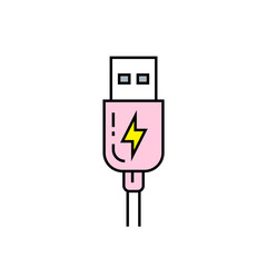 Obraz premium USB charge line icon. Pink device power supply cable symbol. Vector illustration.
