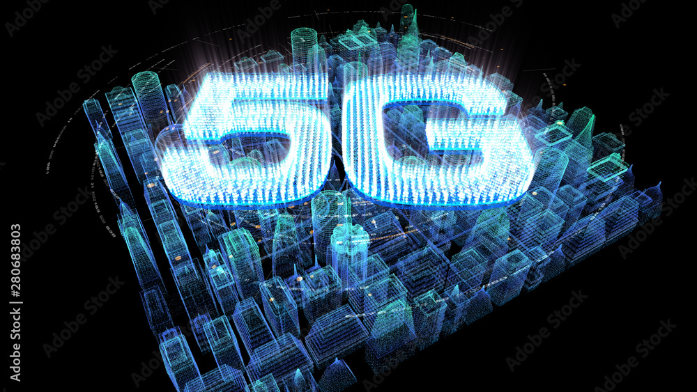 Aufkleber futuristic holographic 5g digital wireless high speed fifth innovative generation for cellular netwo
