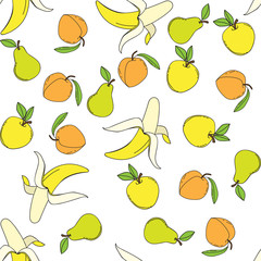 Background with juicy fruits. Fruit seamless pattern. Vector illustration