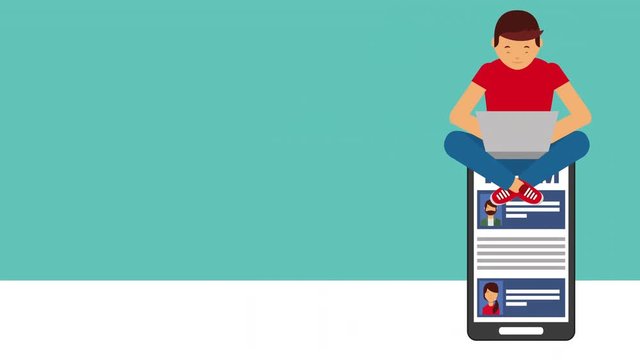 social media technology with man using laptop