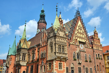 Fototapeta na wymiar The beautiful Old Town Hall Of Wroclaw in Silesia, Poland
