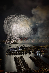 Concurso de fuegos artificiales, "els focs de Blanes " en Blanes, Costa Brava , España. Juli 2019