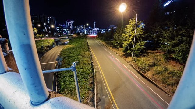 Urban Cityscape Long Exposure Night Time Lapse in Seattle