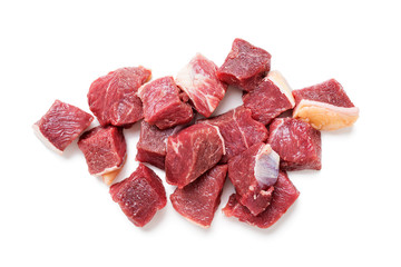Raw chopped beef meat with spices. isolated on white background