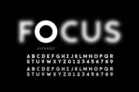 In focus style font design, alphabet letters and numbers