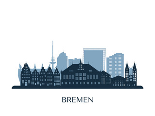Bremen skyline, monochrome silhouette. Vector illustration. - obrazy, fototapety, plakaty