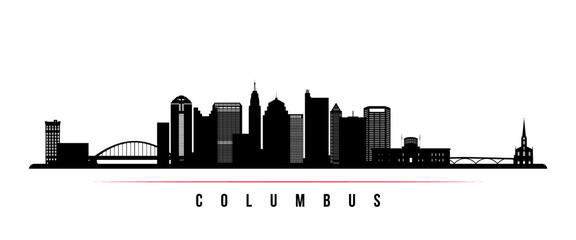 Columbus city skyline horizontal banner. Black and white silhouette of Columbus city, Ohio. Vector template for your design. - obrazy, fototapety, plakaty