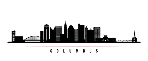 Fotobehang Columbus city skyline horizontal banner. Black and white silhouette of Columbus city, Ohio. Vector template for your design. © greens87