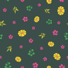 Fototapeta na wymiar Vector green hibiscus and sunflowers with leafs