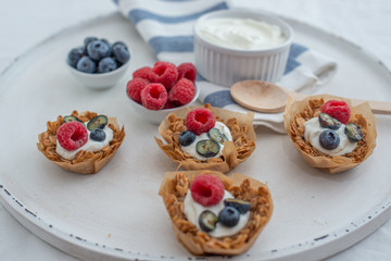 healthy home made granola cups with greek yogurt