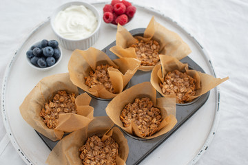 healthy home made granola cups with greek yogurt