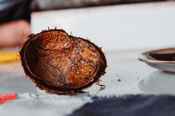 Closeup view of the coconut in the temple