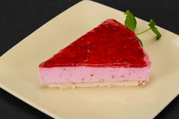 Soft Raspberry cheesecake served mint
