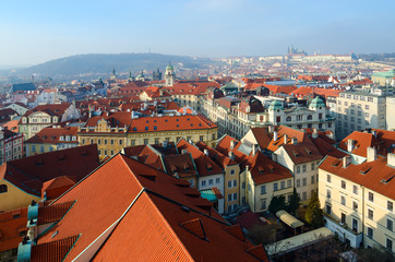 Fototapeta na wymiar Beautiful top view of historical center of Prague, New Town Hall, Czech Republic