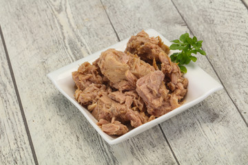 Canned tuna fish in the bowl