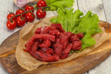 Raw beef meat sliced for cooking