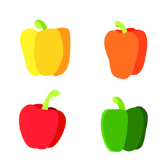 Colour Yellow orange red green bell pepper isolated on white background  Illustration vector